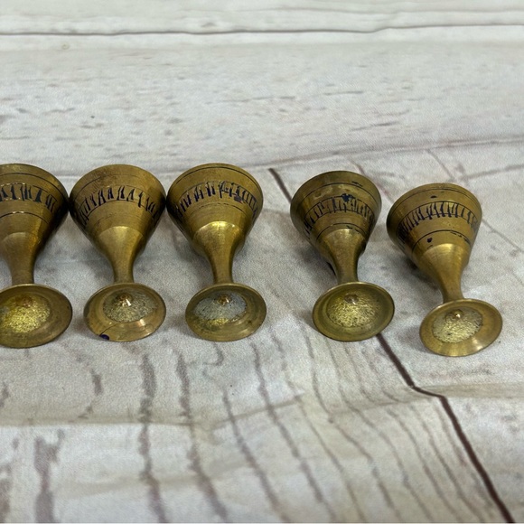 6 Pc Set Brass Teapot coffee pot Goblets Brass Intricate Etched Mini Doll - Picture 11 of 14